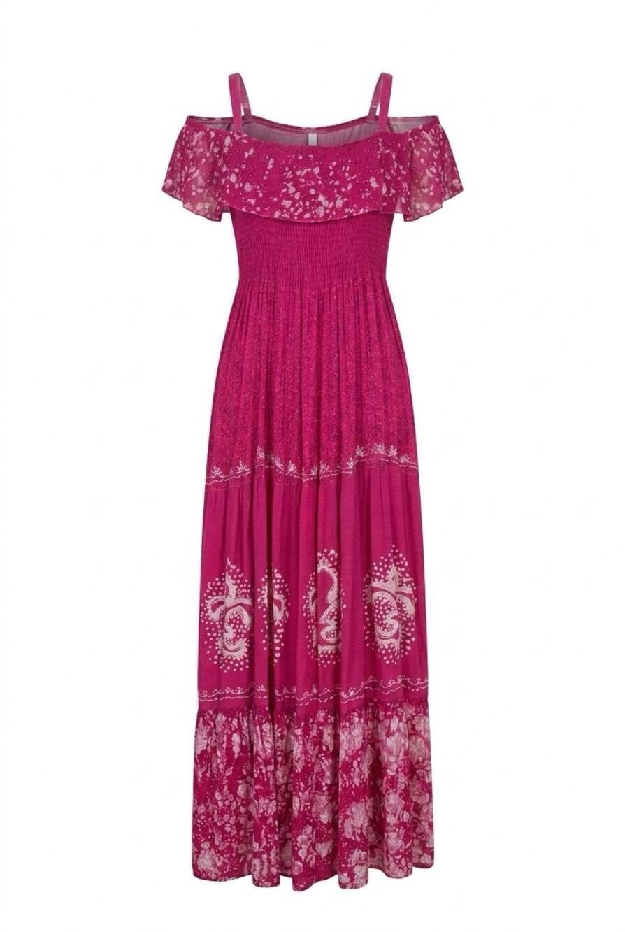 Advance Apparels Free Size Fuchsia Pink Off-Shoulder Maxi Dress